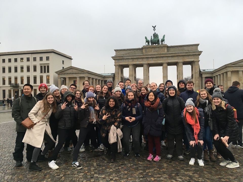 Student group in front of a monument